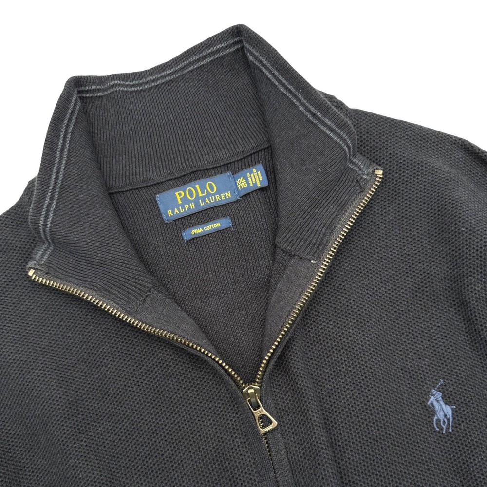 Polo Ralph Lauren Men's XXL Navy Blue Pima Cotton Quarter Zip Pullover Sweater